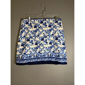 LOFT Corfu Weekend Shift Skirt Blue White Tropical Landscape Pattern Size12